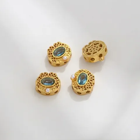 Vintage Alloy Spacer Beads With Rhinestone Artificial Pearl Inlaid For DIY Jewelry Making Palace Style Gold Plated Hollow Beads