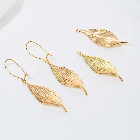 14K Gold Plated Brass 3D Leaf Pendant Jewelry Charms For DIY Necklace Earrings Making Accessories Botanical Jewelry Finding