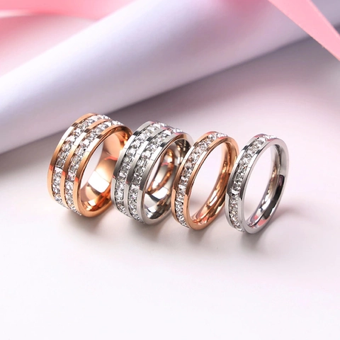 Orecchini in Acciaio Inossidabile a Doppia Fila di Strass Quadrati per Donna Oro Rosa Argento Anello Eternity Gioielli da Coppia