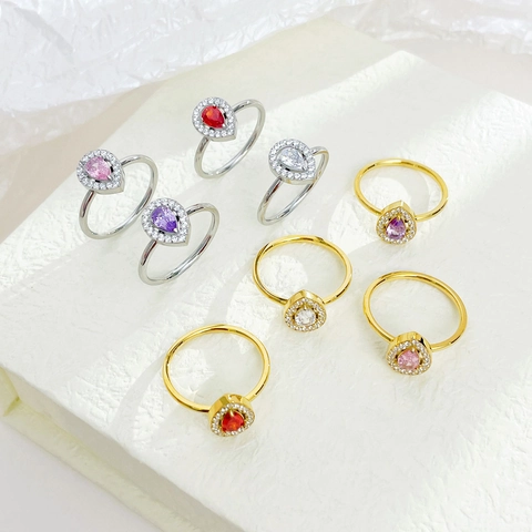Anello in Acciaio al Titanio con Zirconia a Goccia d'Acqua per Donna Vintage Halo Forma di Lacrima Gioielli di Moda