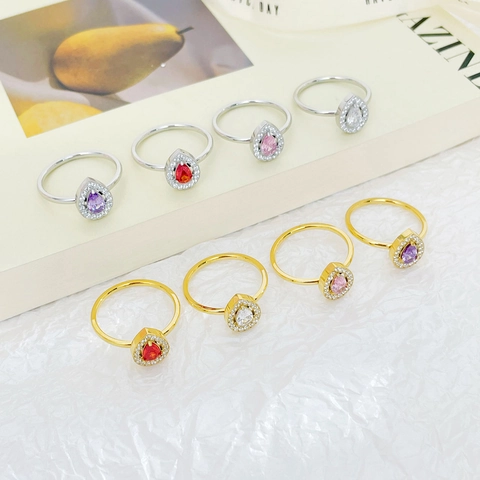Anello in Acciaio al Titanio con Zirconia a Goccia d'Acqua per Donna Vintage Halo Forma di Lacrima Gioielli di Moda