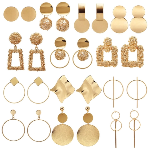 Vintage Geometric Alloy Drop Earrings For Women Gold Silver Minimalist Round Stud Earrings Fashion Jewelry Accessories