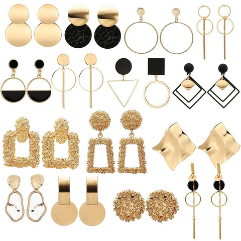 Vintage Geometric Alloy Drop Earrings For Women Gold Silver Minimalist Round Stud Earrings Fashion Jewelry Accessories