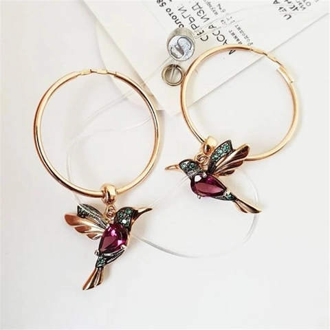 Mode Legierung Kolibri Hoop Ohrringe Mit Bunten Strasssteinen Elegante Tier Anhänger Ohrringe Für Damen Schmuck Geschenk