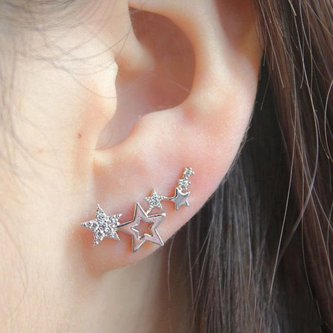 Fashion Star Ear Crawler Earrings Minimalist Rhinestone Geometric Star Stud Earrings Gold Silver Rose Gold Jewelry For Women