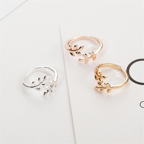 Women's Adjustable Leaf Ring Minimalist Alloy Hollow Laurel Leaf Open Finger Ring Fashion Jewelry Gold Silver Plated Gift