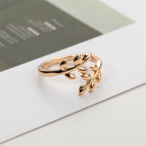 Eleganter Legierung Blatt Offener Ring Für Damen Gold Silber Roségold Plattiert Verstellbarer Olivenzweig Fingerschmuck Geschenk