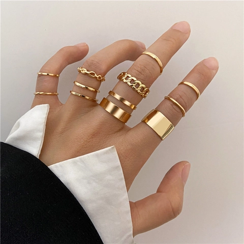 Punk Stil Minimalistisch Verstellbares Metallring Set Für Damen Herren Geometrisch Kette Stapelbar Ringe Schmuck Geschenk
