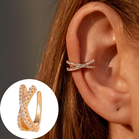 Minimalist Copper Zirconia Cross Ear Cuff For Women Personalized Non Pierced Geometric X Shape Ear Bone Clip Fashion Jewelry