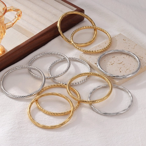 Minimalist Titanium Steel Bangle Bracelet For Women Gold Silver Plated Hammered Twisted Textured Geometric Fashion Jewelry