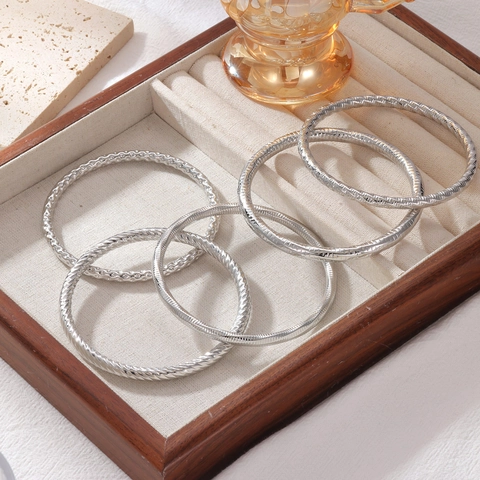 Minimalist Titanium Steel Bangle Bracelet For Women Gold Silver Plated Hammered Twisted Textured Geometric Fashion Jewelry