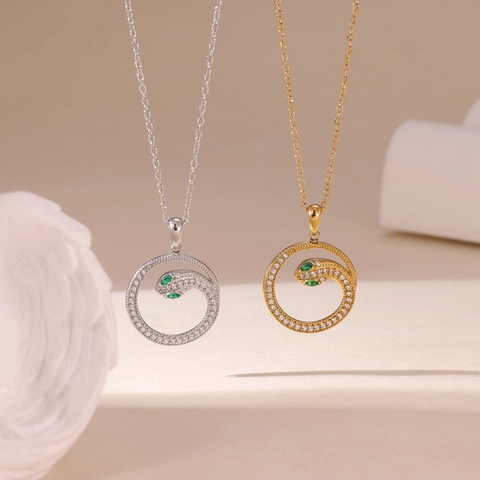 Luxe Titanium Staal Slang Hanger Halsketting Voor Vrouwen Goud Zilver Verguld Zirconia Slang Cirkel Halsketting Sieraden Cadeau