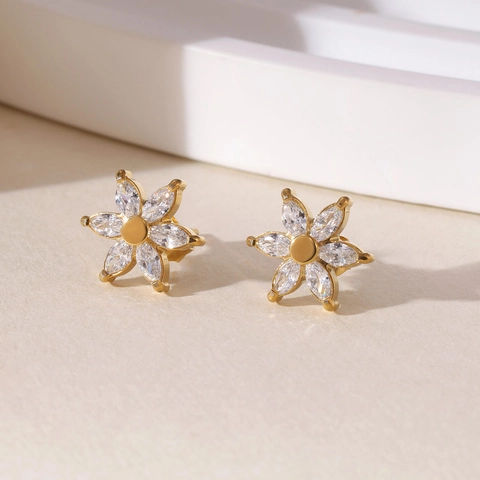 Orecchini a Bottone a Fiore in Acciaio Inossidabile 304 Minimalisti da Donna Squisiti Orecchini Floreali con Strass a Taglio Marquise