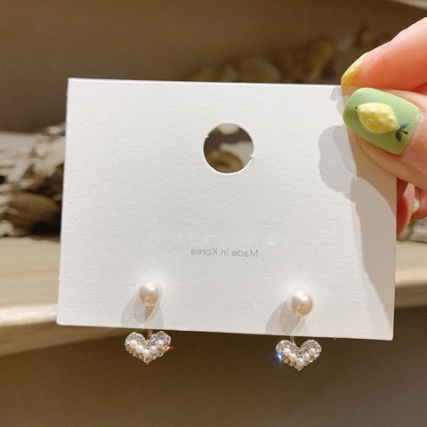 Pendientes de Botón Corazón Elegantes Con Poste Plata de Ley 925 Desmontables Chapado en Oro Strass Colgante Trasero