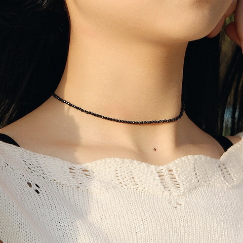Minimalist Faceted Artificial Crystal Choker Necklace Alloy Gold Plated Adjustable Beaded Clavicle Chain For Women Jewelry