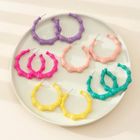 Fashion Exaggerated Bamboo Joint Hoop Earrings For Women Alloy Large C Shape Lacquer Earring Jewelry With Copper Post