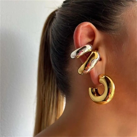 Minimalist Metal C Shaped Clip On Earrings For Women Non Pierced Fashion Smooth Metallic Ear Cuff Jewelry Gold Silver Black