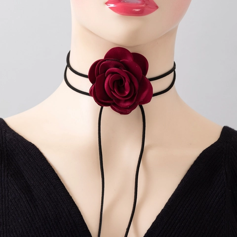 Elegant Satin Rose Flower Choker Necklace For Women Long Ribbon Cord DIY Floral Neck Tie Vintage Fabric Jewelry Accessories