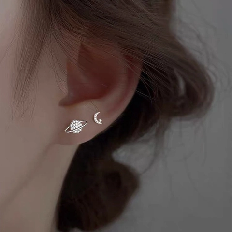 Asymmetrische Planeten Mond Sterne Ohrstecker Legierung Zirkonia Mit 925 Sterlingsilber Ohrstecker-Stift Damen Schmuck