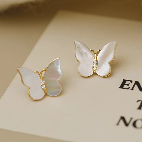 Elegante Schmetterling Ohrstecker Für Damen Weiß Perlmutt Muschel Mit 925 Sterlingsilber Ohrstecker-Stift Legierung Schmuck