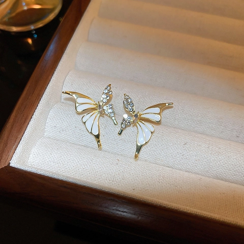 Elegant Butterfly Drip Oil Earrings Alloy Rhinestone Jewelry With 925 Sterling Silver Earring Post Fashion Women Studs