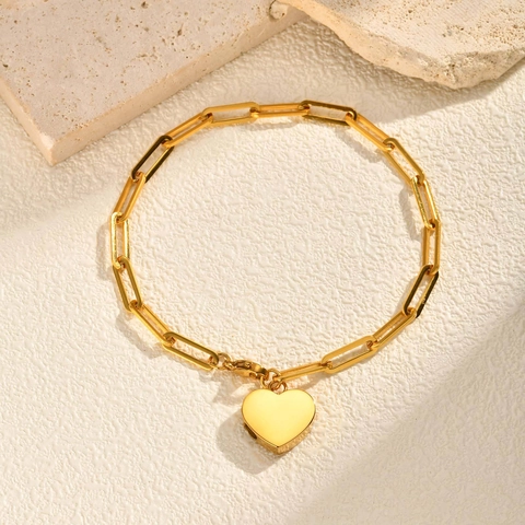 Stainless Steel Heart Urn Bracelet For Women 18K Gold Plated Paperclip Chain Cremation Jewelry Memorial Keepsake Pendant Bracelet