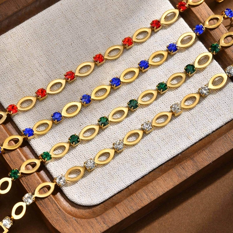 Women Stainless Steel Oval Hollow Rhinestone Necklace Bracelet Jewelry Set Elegant Gold Plated Chain For Wedding Party Gift
