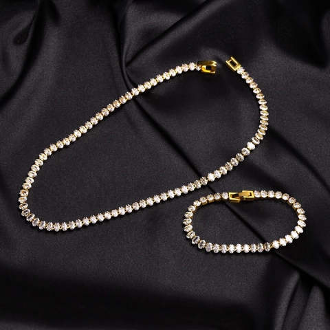 Minimalist Stainless Steel Gold Plated AAA Cubic Zirconia Tennis Bracelet Necklace For Women Oval Zircon Elegant Jewelry