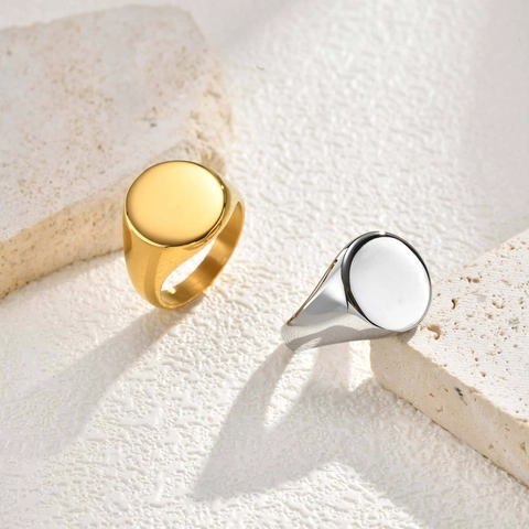 Minimalistische Roestvrijstalen Ronde Blanco Zegelring Voor Dames Hooggepolijst Spiegeloppervlak Goud Zilver Geometrische Vingerring Sieraden