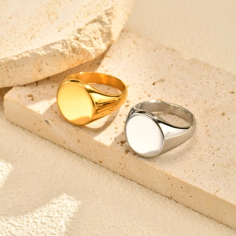Minimalistische Roestvrijstalen Ronde Blanco Zegelring Voor Dames Hooggepolijst Spiegeloppervlak Goud Zilver Geometrische Vingerring Sieraden