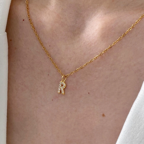 French Luxury Initial Letter Pendant Necklace For Women Gold Plated Stainless Steel Fine Chain Pave Rhinestone Alphabet Jewelry