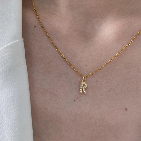 French Luxury Initial Letter Pendant Necklace For Women Gold Plated Stainless Steel Fine Chain Pave Rhinestone Alphabet Jewelry