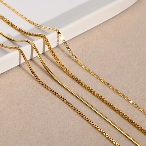 Collar de Acero Inoxidable de Moda para Mujer Hombre Chapado en Oro Plata Cadena de Caja Serpiente Trigo Joyería Minimalista Regalo