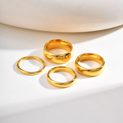 Bague de Luxe en Acier au Tungstène pour Femmes Plaquée Or Argent Poli Miroir Anneau Minimaliste Bijoux Géométriques à la Mode Cadeau