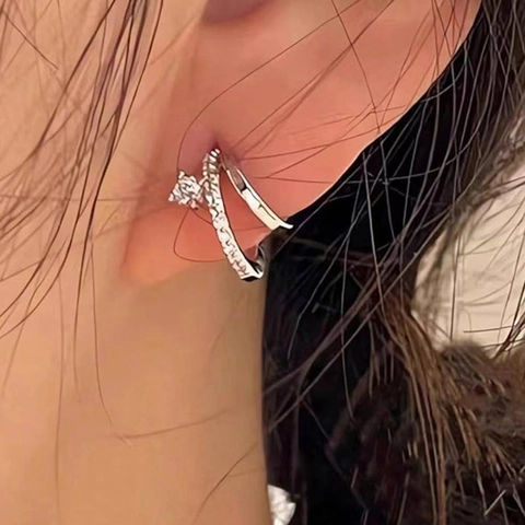 Luxury Geometric Curve Stud Earrings With 925 Sterling Silver Earring Post Zirconia Rhinestone Inlaid Fashion Jewelry For Women