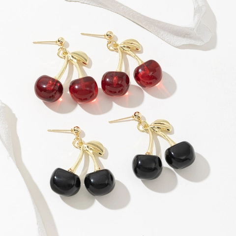 Boucles d'Oreilles Pendantes en Forme de Fruit de Cerise Douce à la Mode pour Femmes Élégantes Boucles d'Oreilles en Alliage de Strass Rouges Noires Bijoux