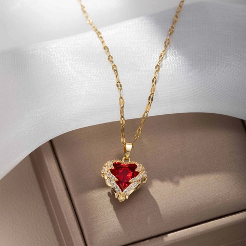 Elegant Alloy Heart Pendant Necklace Ocean Heart Gradient Rhinestone Gold Silver Plated Jewelry For Women Girls Gift