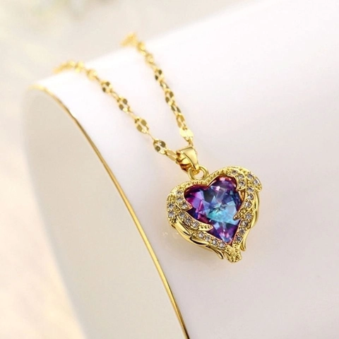 Elegant Alloy Heart Pendant Necklace Ocean Heart Gradient Rhinestone Gold Silver Plated Jewelry For Women Girls Gift