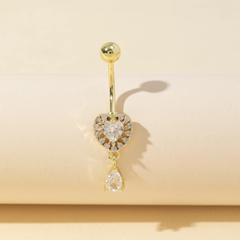 Heart Shaped Belly Button Ring Stainless Steel Rhinestone Piercing Jewelry Sexy Navel Stud For Women Gold Silver Body Decor