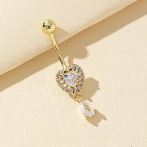 Heart Shaped Belly Button Ring Stainless Steel Rhinestone Piercing Jewelry Sexy Navel Stud For Women Gold Silver Body Decor