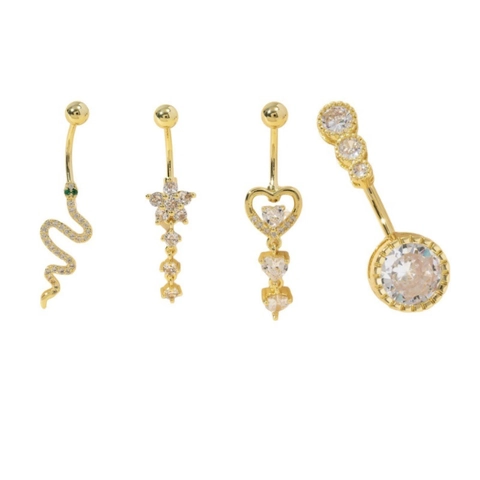 Stainless Steel Heart Butterfly Snake Navel Piercing Jewelry Rhinestone Inlaid Belly Rings For Women Beach Party Accessories