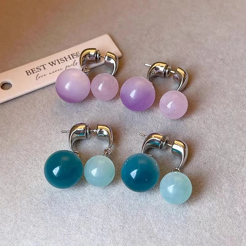 Boucles d'Oreilles Clous Double Boule Minimalistes pour Femmes Personnalité Géométrique Rond Résine Künstliche Perle Alliage Bijoux