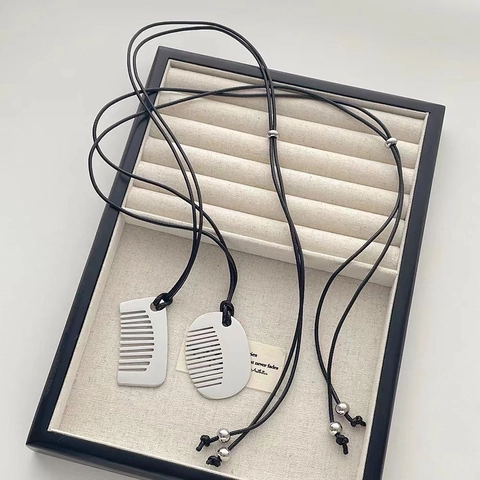 Minimalistisch Edelstahl Kamm Anhänger Halskette Silber Kreative Haarkamm Design Schmuck Lange Kette Halskette Für Damen