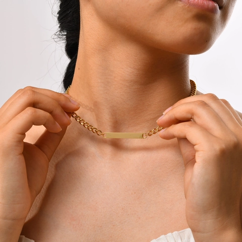 Minimalistische Edelstahl Panzerkette Halskette Für Damen Vergoldet Rechteck Stab Anhänger Schlichte ID Platte Modeschmuck