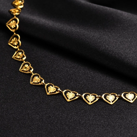 Hohlherz Gliederkette Halskette Armband Fußkettchen 18K Vergoldeter Edelstahl Sonnenstrahl Textur Elegante Minimalistische Schmuck