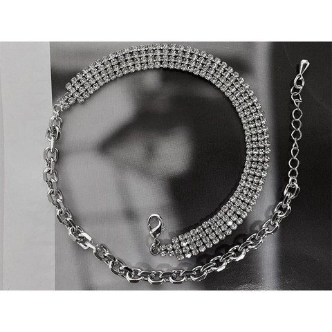 Collier Choker en Laiton Design Français Plusieurs Rangées de Strass Chaîne d'Épissage pour Femme Bijoux de Mode Élégante