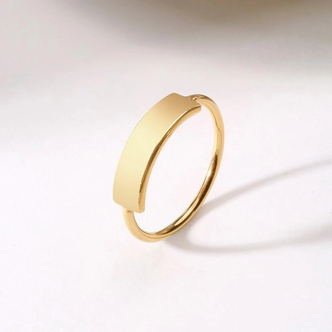 Minimalist Stainless Steel Gold Plated Ring For Women Geometric Rectangular Square Face Mirror Polished Finger Jewelry