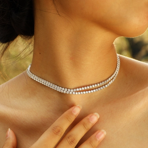 Fashion Copper Silver Plated Double Row 3mm AAA Zircon Tennis Necklace For Women Elegant Minimalist Jewelry Choker Gift