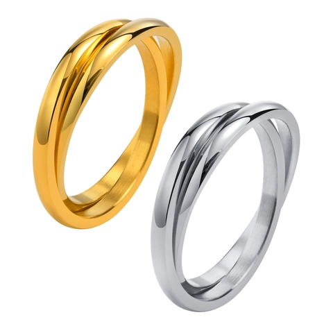 Minimalist Stainless Steel Double Interlocking Ring For Women IP Gold Plated Geometric Fashion Jewelry Finger Ring Gift