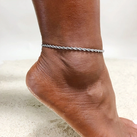 Tobillera de Cadena de Cuerda de Acero de Titanio Minimalista para Mujer Cadena Torcida Ajustable Pulsera de Tobillo Con Colgante Joyería de Playa